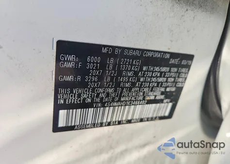 2019 Subaru Ascent Premium z USA, uszkodzony, nr VIN 4S4WMAHD1K3466402